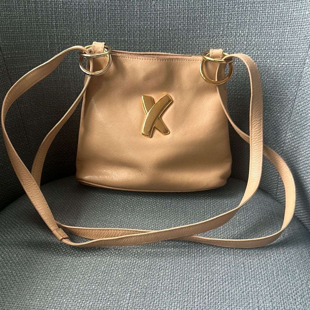 Paloma Picasso Beige Leather X Logo Vintage Shoulder/Crossbody Bag